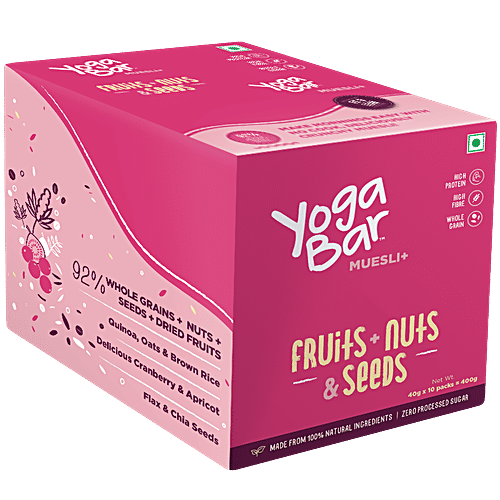 Yoga bar Wholegrain Breakfast Muesli - Dried Fruits + Nuts + Seeds, 40 g (Pack Of 10) 