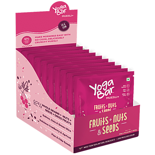 Yoga bar Wholegrain Breakfast Muesli - Dried Fruits + Nuts + Seeds, 40 g (Pack Of 10) 