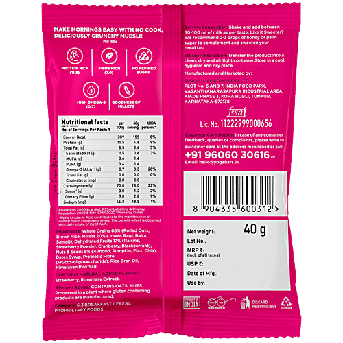 Yoga Bar Fruits, Nuts & Seeds Super Muesli, 40 g  Rich in Protein, 93% Whole Grains/Dry Fruits/Nuts & Seeds