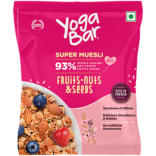 Yoga Bar Fruits, Nuts & Seeds Super Muesli, 40 g  Rich in Protein, 93% Whole Grains/Dry Fruits/Nuts & Seeds