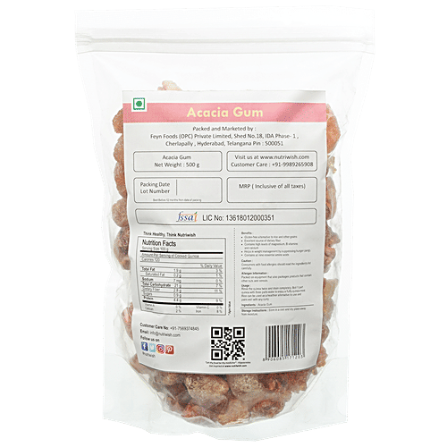 Nutriwish Acacia Gum, 500 g  Excellent Source of Dietary Fibers, Gluten Free