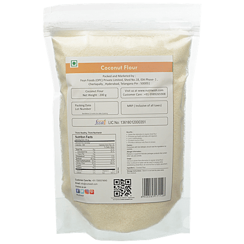 Nutriwish Coconut Flour, 200 g  No Trans Fat, No Cholesterol