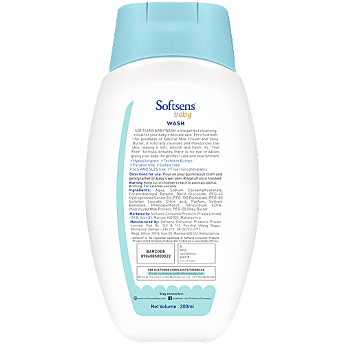 Softsens  Softsens Baby Wash - REG, BT, 200 ml  Hypoallergenic, Tested for Mildness