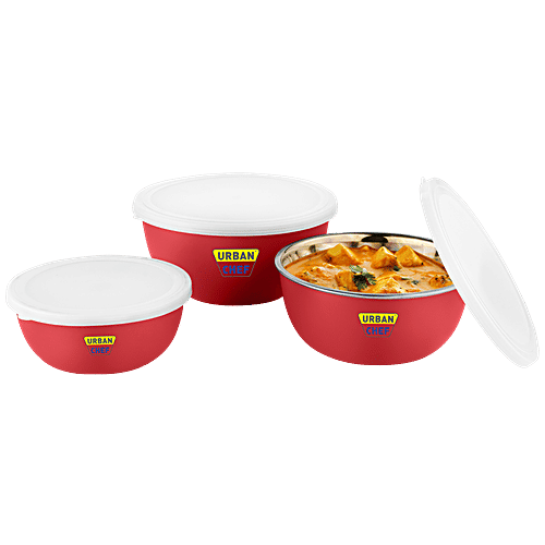 Buy Urban Chef Stainless Steel Microwave Safe Bowl Set With PP Lid Red Online at Best Price of