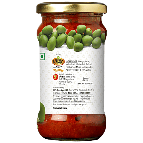 Three Mango Mango Pickle - Avakaya, With Garlic, 300 g  