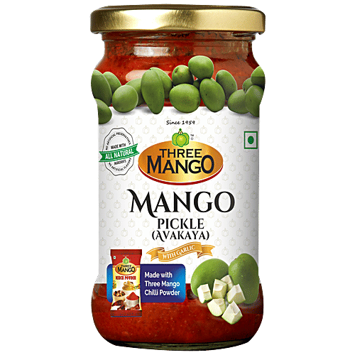 Three Mango Mango Pickle - Avakaya, With Garlic, 300 g  