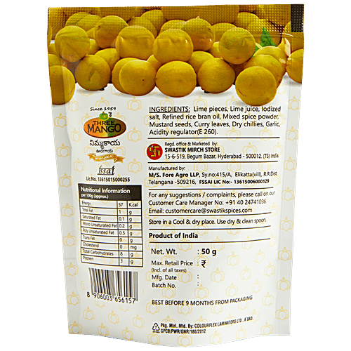 Three Mango Lime Pickle - With Garlic, 50 g  