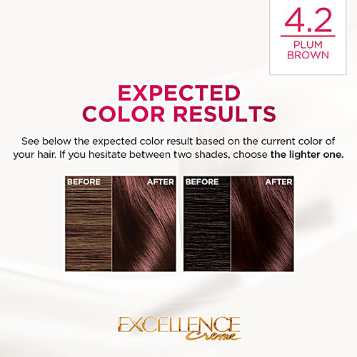 L'Oreal Paris Excellence Creme Hair Colour, 72 ml + 100 g 4.2 Plum Brown 100% Grey Coverage & No Ammonia