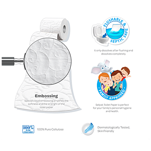 Selpak Cotton Enriched Toilet Paper - Deluxe, 3 Ply, 4 pcs Cotton Enriched