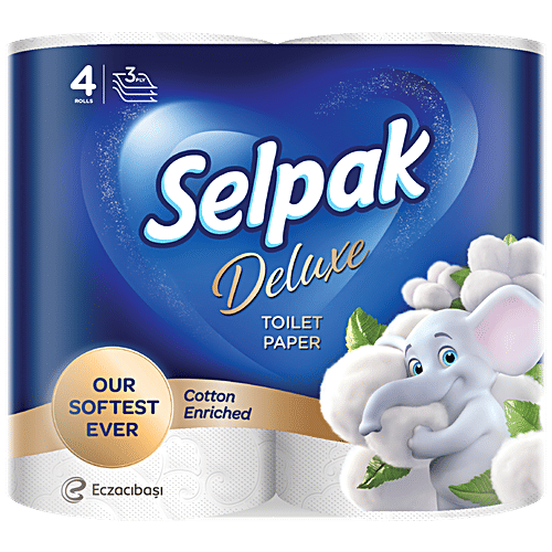 Selpak Cotton Enriched Toilet Paper - Deluxe, 3 Ply, 4 pcs Cotton Enriched