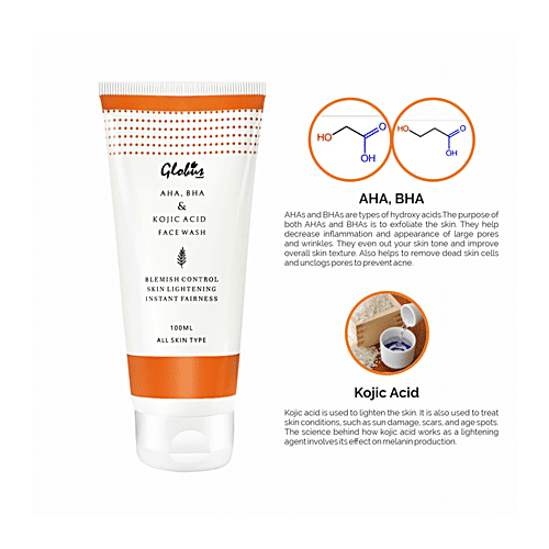 Globus Naturals Fairness Face Wash With Aha, Bha & Kojic Acid, 100 ml  