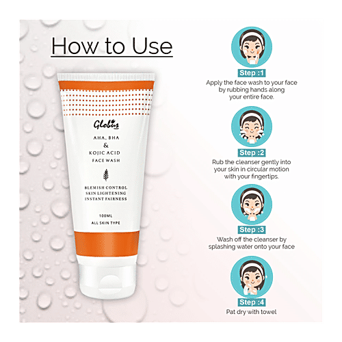 Globus Naturals Fairness Face Wash With Aha, Bha & Kojic Acid, 100 ml  