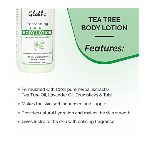 Globus Naturals Refreshing Body Lotion - Normal to Oily Skin, Tea Tree, 300 ml No Parabens & No sulphates