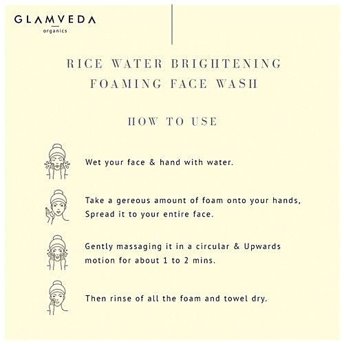 Glamveda Brightening & Revitalizing Face Wash - Rice Water, Foaming Cleanser, For All Skin Types, Free From Harmful Chemicals & Paraben, 150 ml  Free from Harmful Chemicals & Paraben