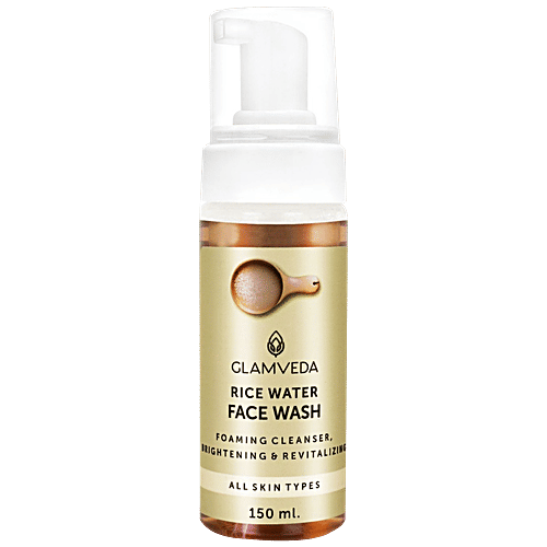 Glamveda Brightening & Revitalizing Face Wash - Rice Water, Foaming Cleanser, For All Skin Types, Free From Harmful Chemicals & Paraben, 150 ml  Free from Harmful Chemicals & Paraben