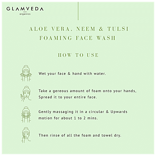 Glamveda Foaming Cleanser Face Wash - Aloe Vera & Tulsi, For Skin Types, Free From Harmful Chemicals & Paraben, 150 ml  Free from Harmful Chemicals & Paraben
