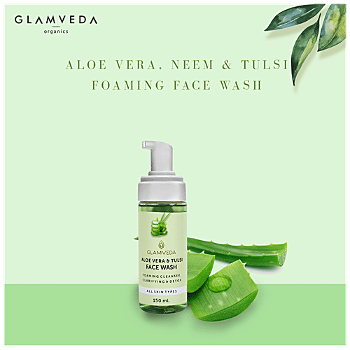 Glamveda Foaming Cleanser Face Wash - Aloe Vera & Tulsi, For Skin Types, Free From Harmful Chemicals & Paraben, 150 ml  Free from Harmful Chemicals & Paraben