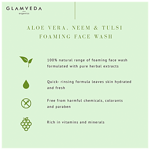 Glamveda Foaming Cleanser Face Wash - Aloe Vera & Tulsi, For Skin Types, Free From Harmful Chemicals & Paraben, 150 ml  Free from Harmful Chemicals & Paraben