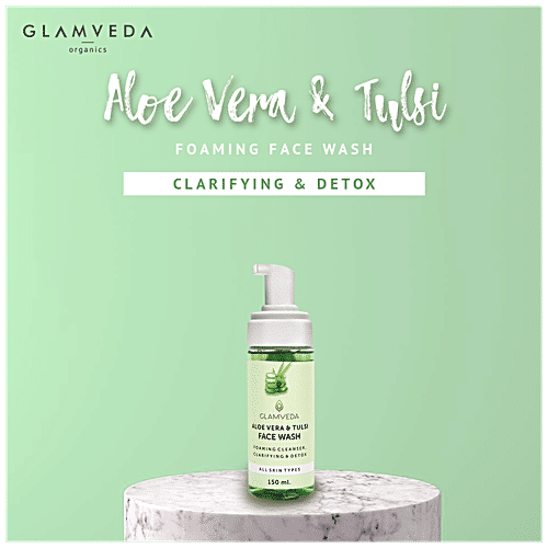 Glamveda Foaming Cleanser Face Wash - Aloe Vera & Tulsi, For Skin Types, Free From Harmful Chemicals & Paraben, 150 ml  Free from Harmful Chemicals & Paraben