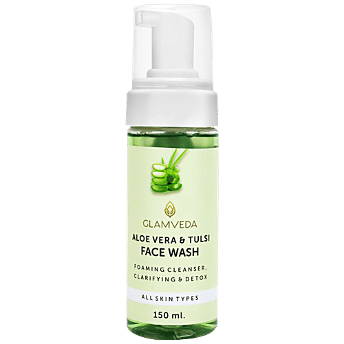 Glamveda Foaming Cleanser Face Wash - Aloe Vera & Tulsi, For Skin Types, Free From Harmful Chemicals & Paraben, 150 ml  Free from Harmful Chemicals & Paraben