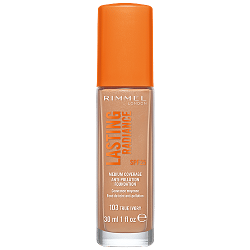 Rimmel London Lasting Radiance Medium Coverage Anti-Pollution Foundation - True Ivory, 30 ml  