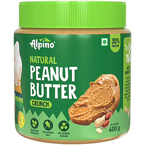 Alpino Natural Peanut Butter Crunch - Unsweetened/Gluten Free/ Non-GMO/Vegan, 400 g Jar Non GMO & Gluten Free
