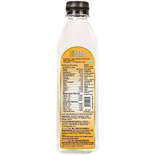 Disano Cold Pressed Virgin Coconut Oil, 250 ml  No Mineral Oil