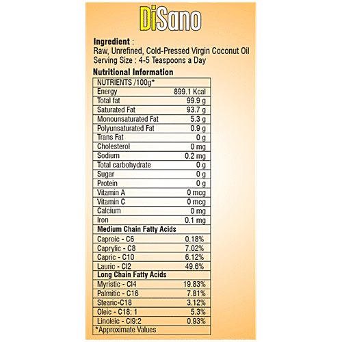 Disano Cold Pressed Virgin Coconut Oil, 500 ml  