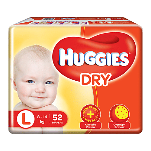 Huggies New Dry Diapers - Large Size, 52 pcs (Pack of 2) 
