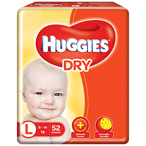 Huggies New Dry Diapers - Large Size, 52 pcs (Pack of 2) 