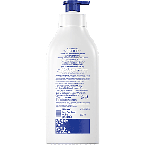 Nivea Aloe Hydration Body Lotion, 600 ml  48h Refreshing Moisture Care