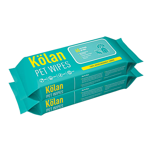 Kolan Eco-Friendly Pet Wipes/Grooming Wipes - For Dogs, Cats & Other Pets, 60 pcs (Pack of 2)