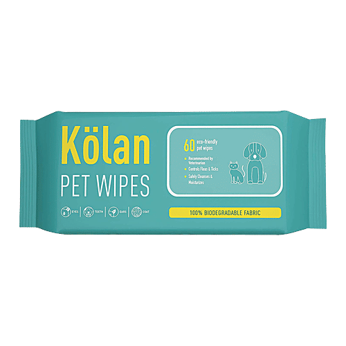 Kolan Eco-Friendly Pet Wipes/Grooming Wipes - For Dogs, Cats & Other Pets, 60 pcs (Pack of 2)