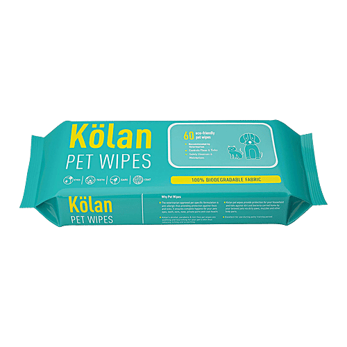 Kolan Eco-Friendly Pet Wipes/Grooming Wipes - For Dogs, Cats & Other Pets, 60 pcs (Pack of 2)