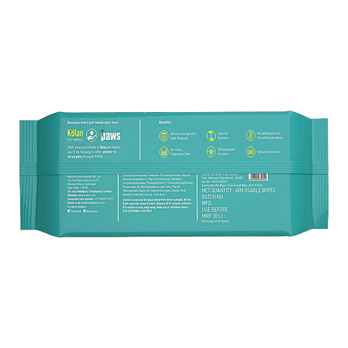 Kolan Eco-Friendly Pet Wipes/Grooming Wipes - For Dogs, Cats & Other Pets, 60 pcs (Pack of 2)