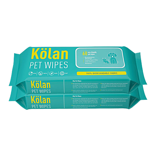 Kolan Eco-Friendly Pet Wipes/Grooming Wipes - For Dogs, Cats & Other Pets, 60 pcs (Pack of 2)