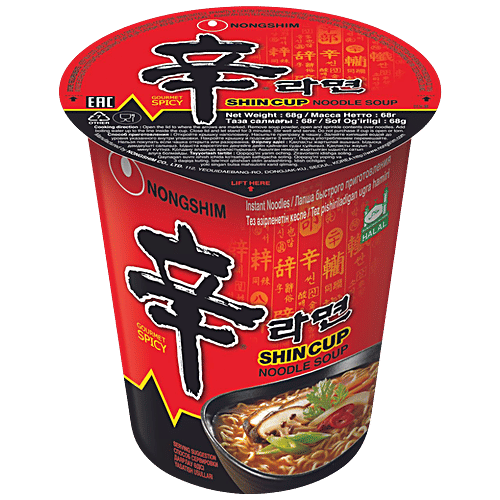 NONGSHIM Shin Cup Noodle Soup - Gourmet Spicy, 68 g Cup Gourmet Spicy
 Ready in Just Minutes
 Authentic Korean Flavour