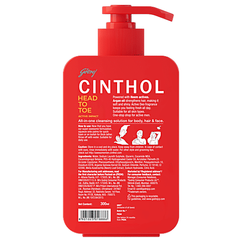 Buy Cinthol Head To Toe Wash Active Impact, Cleanses Hair, Face & Body Online at Best Price of