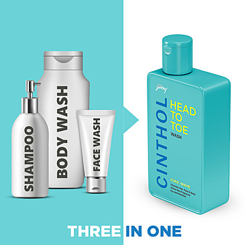 Cinthol Head To Toe Wash - Cool Wave, Cleanses Hair, Face & Body, Cooling Menthol, 300 ml  Blast of Freshness