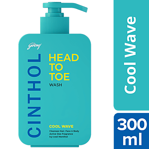 Cinthol Head To Toe Wash - Cool Wave, Cleanses Hair, Face & Body, Cooling Menthol, 300 ml  Blast of Freshness