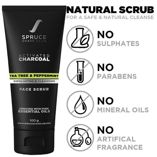 Spruce Shave Club Charcoal Face Scrub For Exfoliation & Tan Removal - Tea Tree & Peppermint, 100 g  