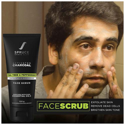 Spruce Shave Club Charcoal Face Scrub For Exfoliation & Tan Removal - Tea Tree & Peppermint, 100 g  