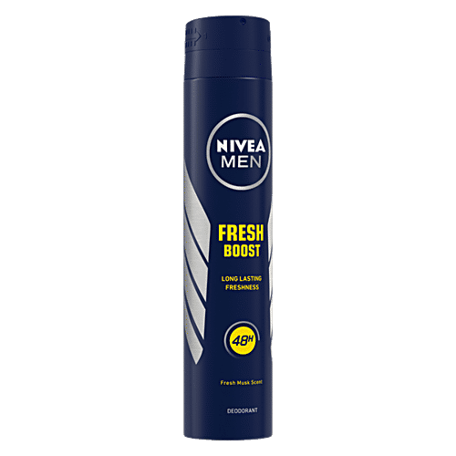 Nivea Fresh Boost Deodorant - 48h Long Lasting Freshness With Fresh Musk Scent, 200 ml  48h Long lasting Freshness