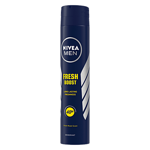 Nivea Fresh Boost Deodorant - 48h Long Lasting Freshness With Fresh Musk Scent, 200 ml  48h Long lasting Freshness