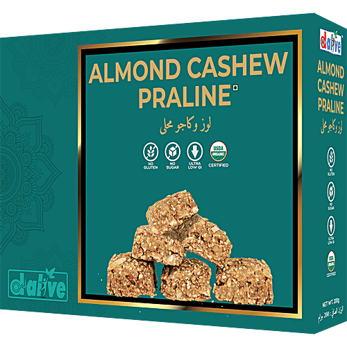 D-Alive Organic Almond Cashew Praline - Sugar-Free, Gluten-Free,, 200 g  