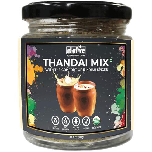 D-Alive Organic Instant Drink Thandai Premix  - Sugar-Free, Gluten-Free, 100 g Glass Jar Sugar Free & Gluten Free