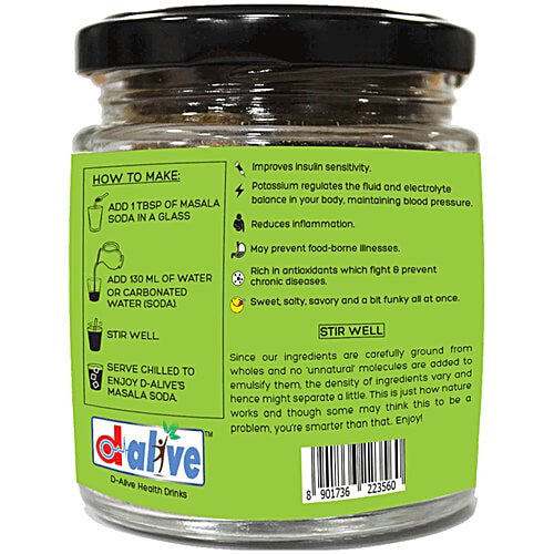 D-Alive Organic Masala Soda Instant Drink Premix - Sugar-Free, Ultra-Low GI, Vegan, 110 g Glass Jar No Sugar & Gluten