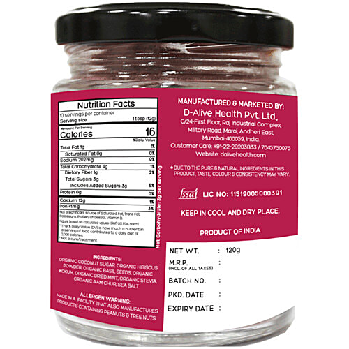 D-Alive Organic Hibiscus Mojito Instant Drink Premix - Sugar-Free, 120 g Glass Jar No Sugar & Gluten