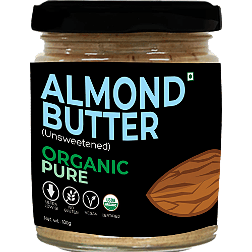 D-Alive Organic Almond Butter - Unsweetened, No Gluten, 180 g Glass Jar 