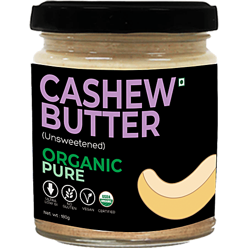 D-Alive Organic Pure Cashew Butter - Unsweetened, 180 g Glass Jar 